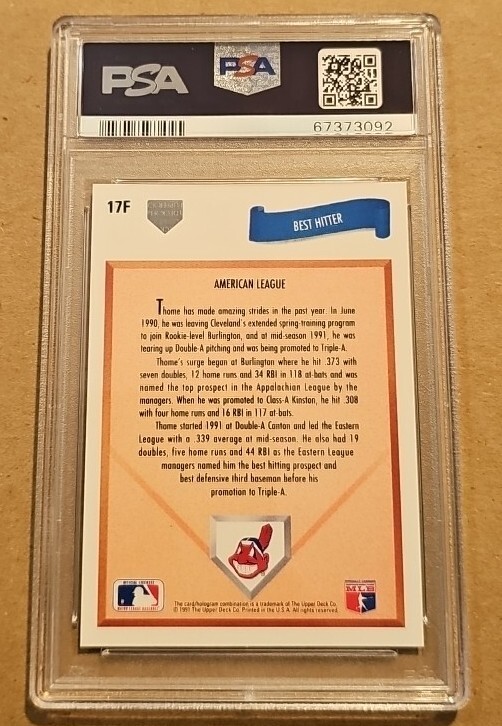 1991 Upper Deck Jim Thome Rookie Card # 17F PSA 10 Wander Franco Guilty? view 2