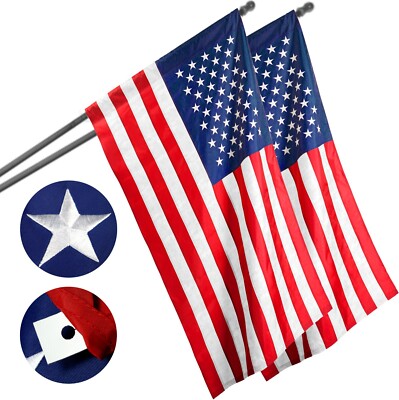 USA American Flag 2.5x4FT 2-Pack Pole Sleeve Embroidered Polyester By G128