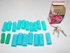 Vintage Plastic Hair Rollers Clips Curlers and Box of Curl Clips