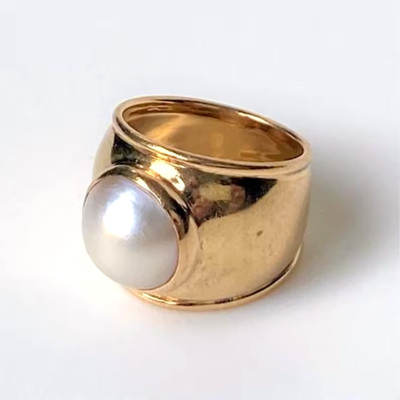 Pinky Finger SZ: 5 US Men's Natural Pearl Gemstone Ring Gold Plated 925 Silver