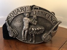 Vintage Belt Buckle Square Dancing men's 1985 Pewter Siskiyou Buckle Co. Oregon