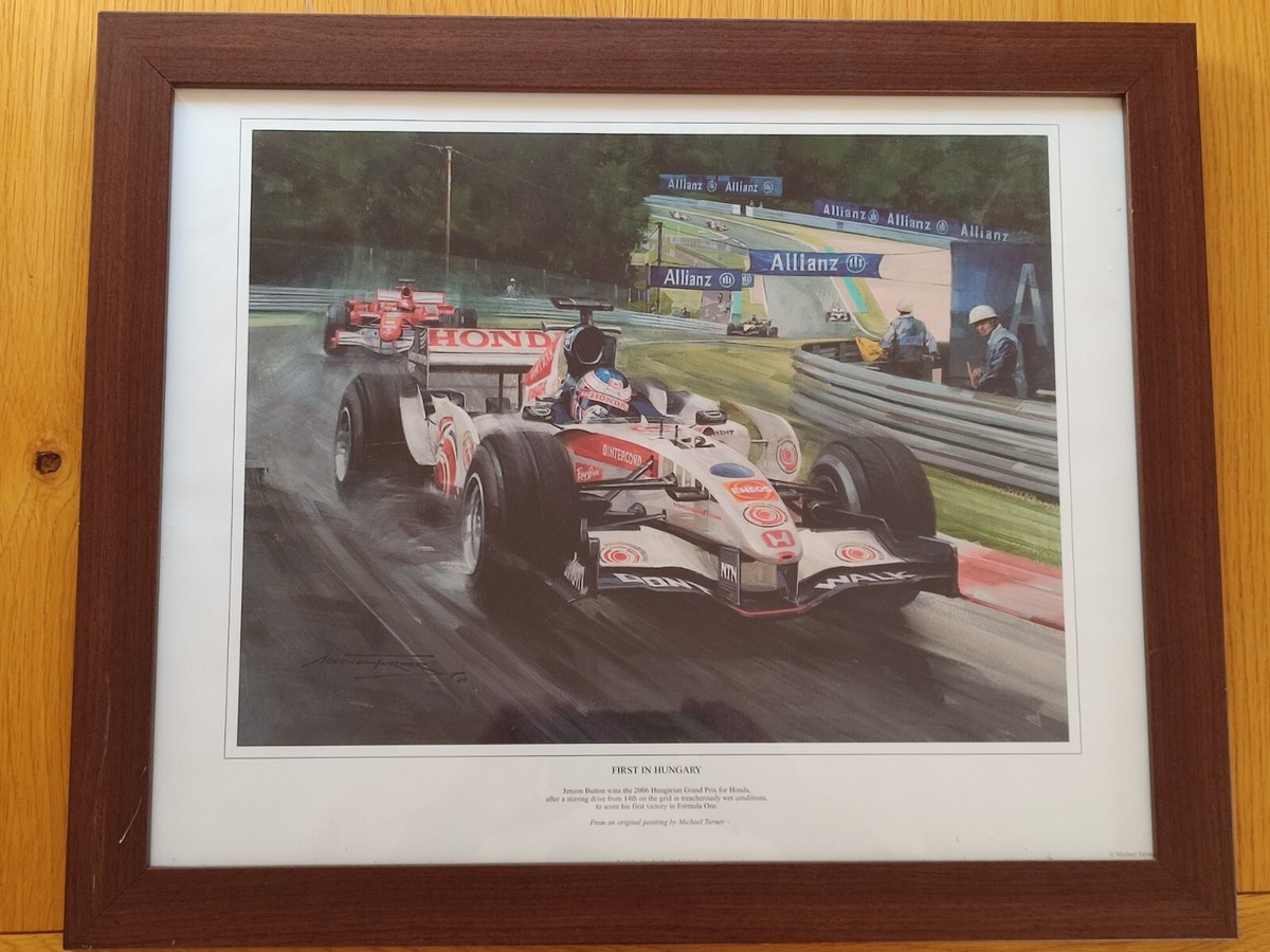 Large Jenson Button 1st GP Win Framed Print 410 x 310, Frame 590 x  480