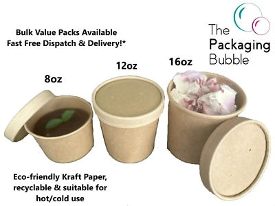 Kraft Brown Soup Cups With Lids Takeaway Ice Cream Containers Disposable Pots