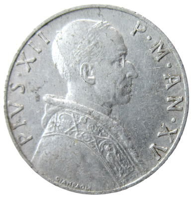 #ad #ad VATICAN CITY. 5 LIRE 1953. POPE PIUS XII. $7.99