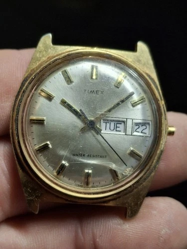 Timex Marlin 1977 Gold Tone Mens Vintage 1970s Mechanical Handwind Watch...