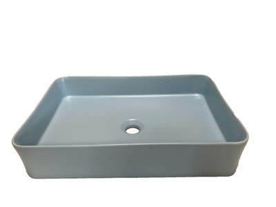 Bocchi Sottile Rectangle Vessel Sink for Bathroom Fireclay 21.5''  Matte Ice Blue