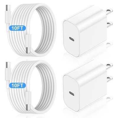 iPhone 17 16 15 Fast Charger Block and 10ft USB C to C Cable Cord Long for Ap...