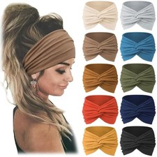 10 PCS Extra Wide Turban Headbands for Women, Non-Slip Head Bands Caramel
