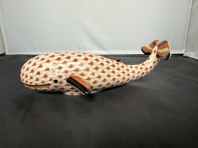 HEREND WHALE FIGURINE 15532-0-00/VHG RUST FISHNET W/24K GOLD MOUTH 1ST EDITION