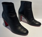 CHRISTIAN LOUBOUTIN Side Zippered Blk Leather Ankle High Spike Boots Pump Shoes — photo 1