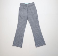 Deadstock Vintage 70s Boys Size 16 Knit Bell Bottoms Chino Pants Blue Plaid USA