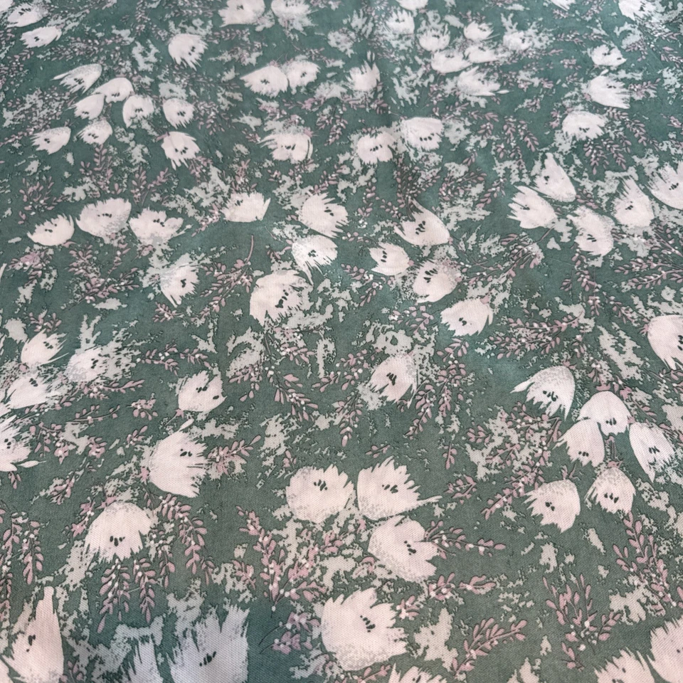 Vintage Polyester Sage Green Pink Modern Floral Flower 1960 70's 3 yards - Image 4 of 4