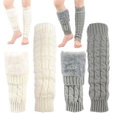 2 Pairs Women Knit Leg Warmers Winter Warm Long Boot Socks Skating Leg Warmer...