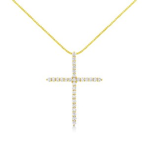 Authentic 10K Yellow Gold Plated 3 Carat Diamond Cross Pendant Necklace Sterling Silver