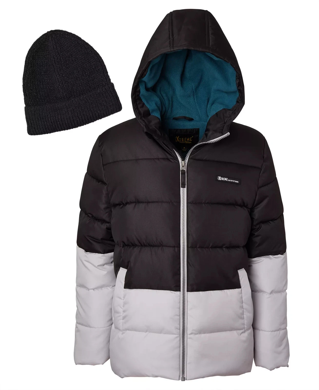 Ixtreme Big Boys Color Block Ripstop Puffer Jacket With Beanie NEW