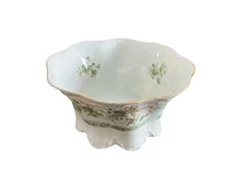 Silesia Mint Green Floral Raised Relief Gold Footed Fruit / Centerpiece Bowl