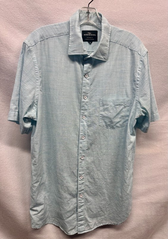 Rodd & Gunn Mens Short Sleeve Button Down Shirt Med Linen Blue Breathable Fabric