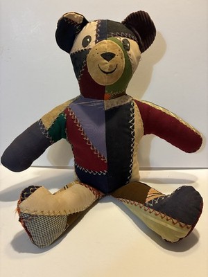 Vintage Crazy Quilt Bear  - Large 23 '' - Beautiful Stitching - Painted Face