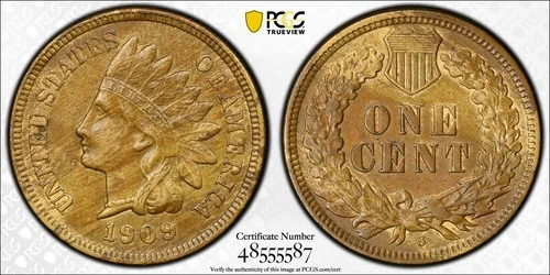1909-S KEY DATE Indian Head Cent Woodgrian PGCS AU-55 receive coin pictured 3110