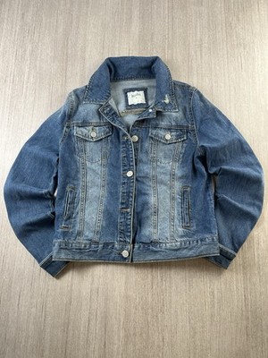Mudd Damen Jeansjacke blau Denim M Medium Trucker Knopfleiste distressed