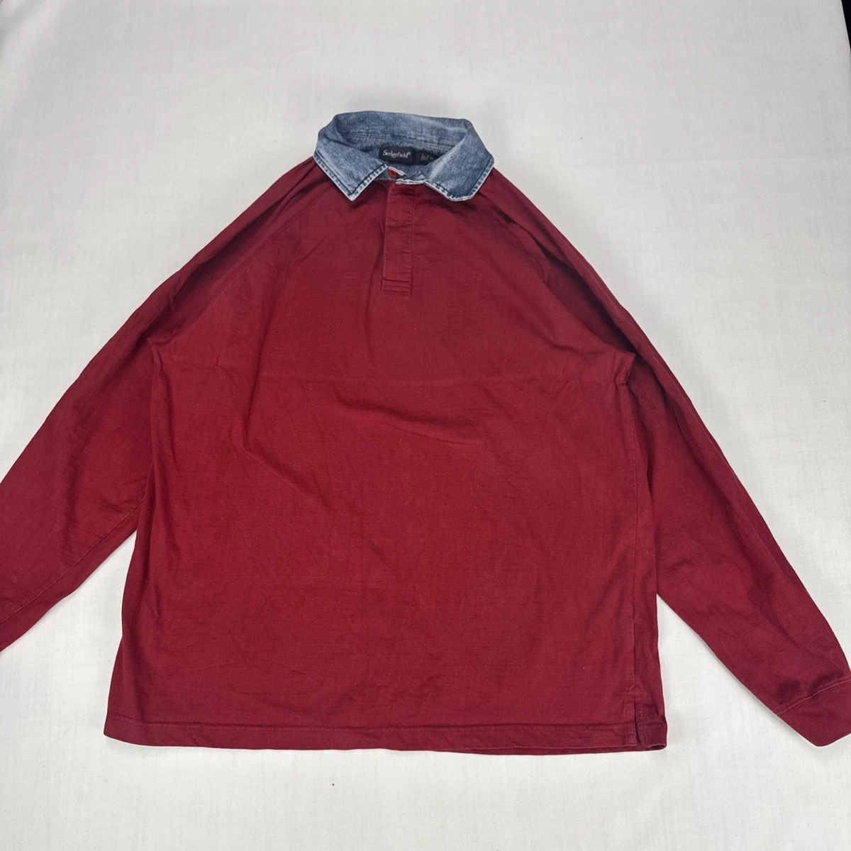 SEDGEFIELD Rugby Jersey Mens XL Deep Red Long Sleeve Cotton Denim Collar