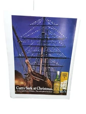 Vintage 1972 Cutty Sark Whisky Ad Holiday Ship Lights Liquor Collectible