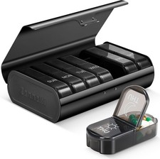 Metal XL Weekly Pill Organizer 2 Times a Day, Large Travel Daily Pill Box 7 D...