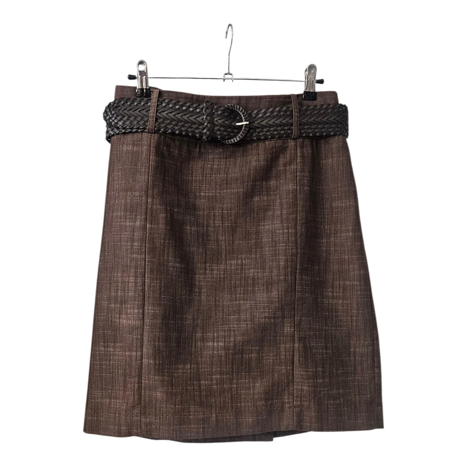 Larry Levine Size 8 Skirt Stretch Brown Belt Included Button Kick Slit