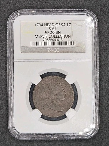 1794 (Head of 94, S-62) Flowing Hair Large Cent | NGC VF20 | Mervis Collection