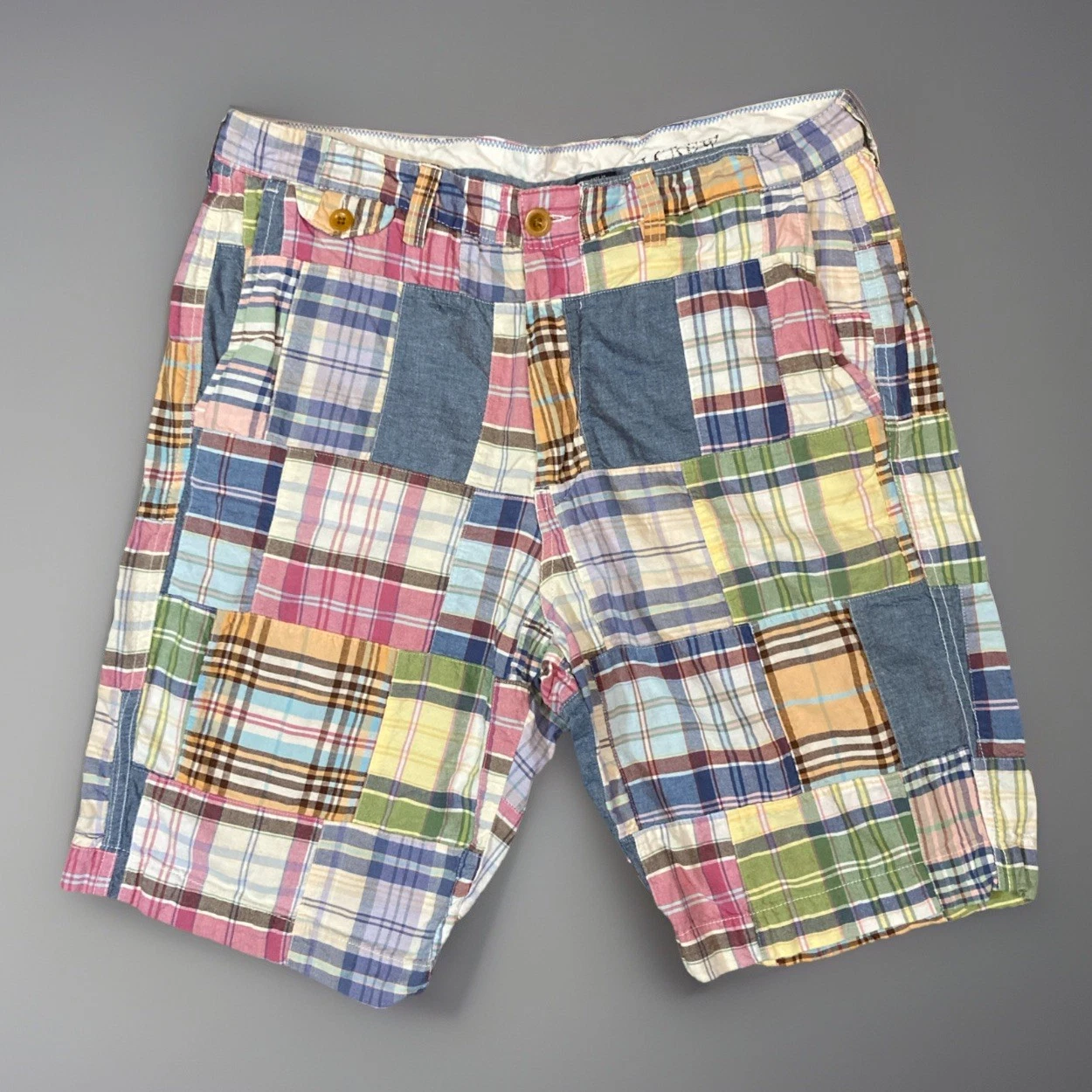 J. CREW Plaid Patchwork Preppy Casual Classic Fit Shorts SZ 34 W