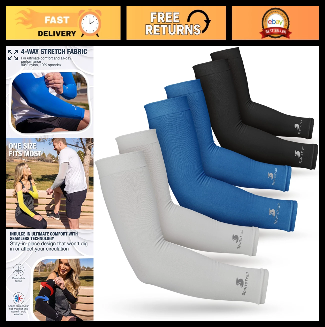 SportsTrail Cooling Arm Sleeves for Men & Women – Breathable, UV Sun