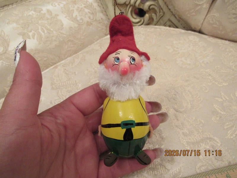 VTG Glass Christmas Ornament By DeCarlini Elf Yellow Outfit