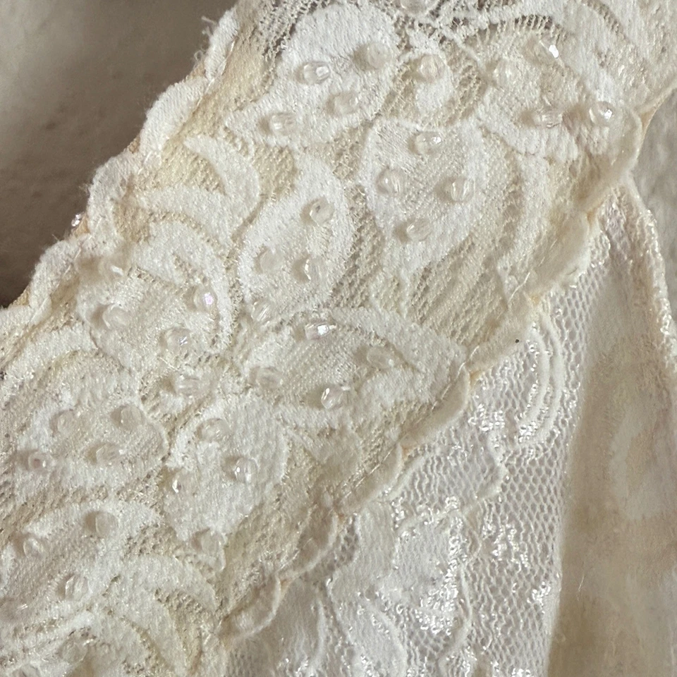 Babydoll Vintage Y2K Mediano Marfil Tanque Cuentas Cuello en V Hada Suave Niña Ángel Foto 4 de 4