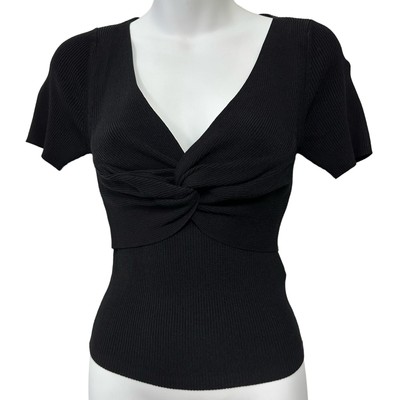 Sandro Temple Twisted Short Sleeve Sweater Black Size 2 US Medium New