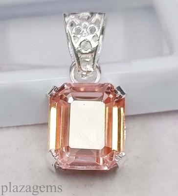 Natural Peach Sapphire 26.40 Ct Emerald Cut Pendant with 925 Silver Chain ''5NSP