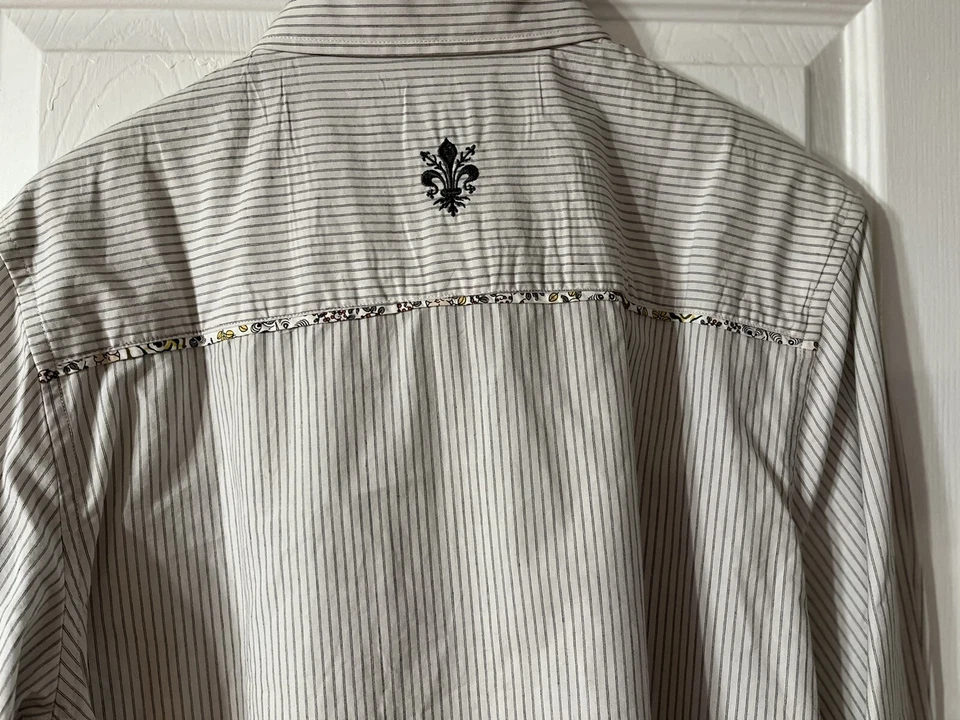 Camisa de vestir Da Vinci mediana a rayas para hombre con botones negro/blanco vaquero Foto 2 de 4