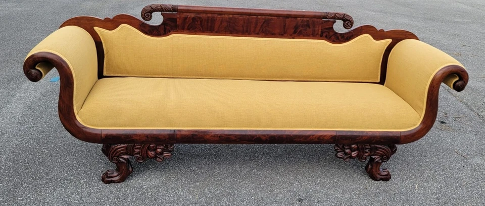 古董 19 世纪美利坚帝国红木沙发长椅手工雕刻内饰 — 第 3/4 张图片