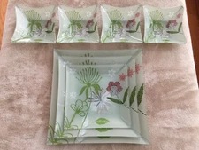 NEW Clear Glass 7pcs Floral Design Plate and Bowl Set
