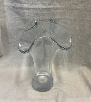 Vintage 1940's Small French Made Glass Ruffle Top Vase 6.5'' Signed On Bottom
