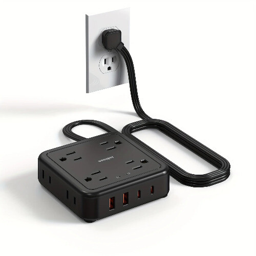 Surge Protector Power Strip - 8 Widely Outlets with 4 USB Charging Ports,-image