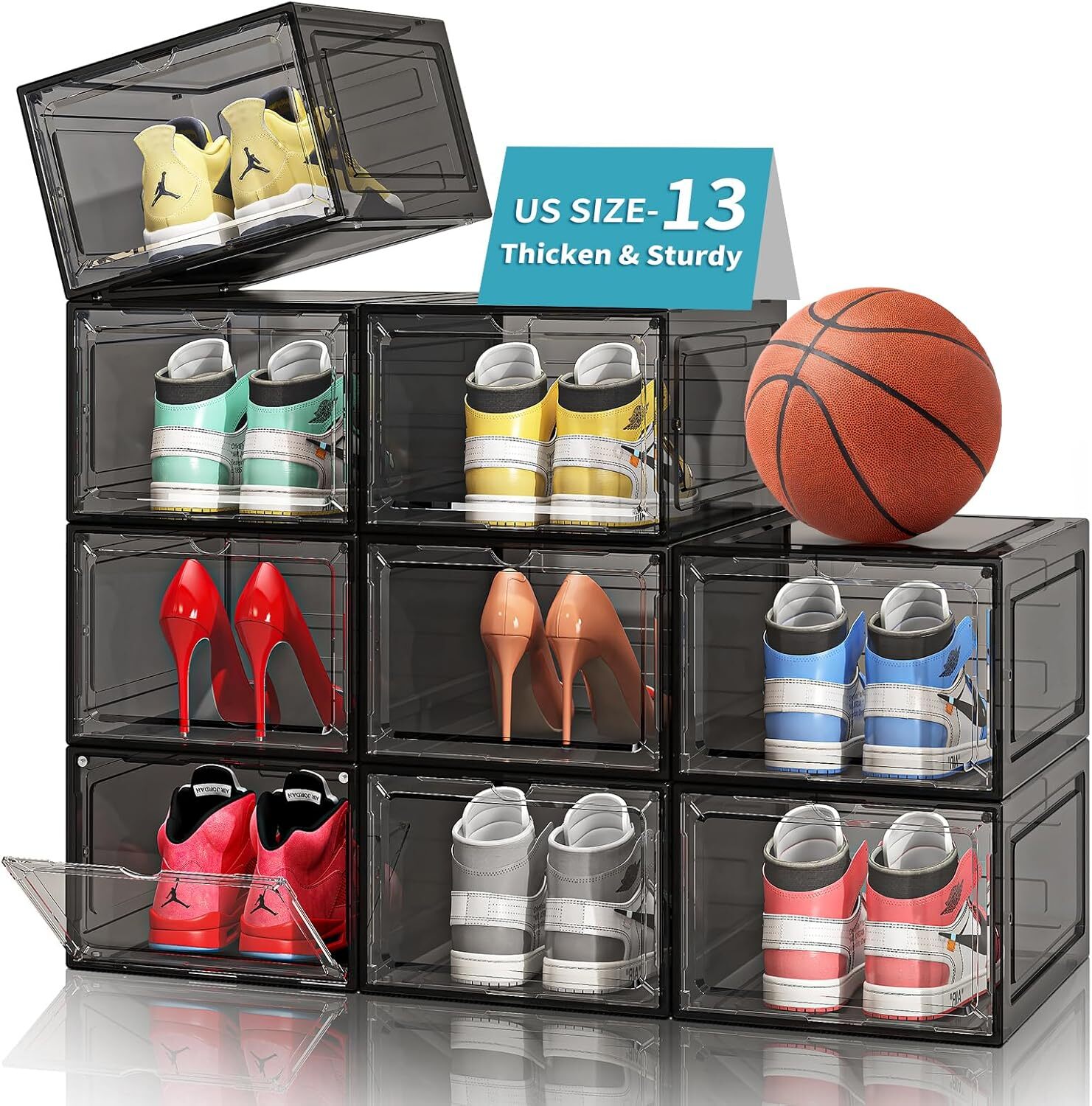 Sturdy Stackable Drop Front Shoe Storage Boxes 9-Pack for Closet Organization-image