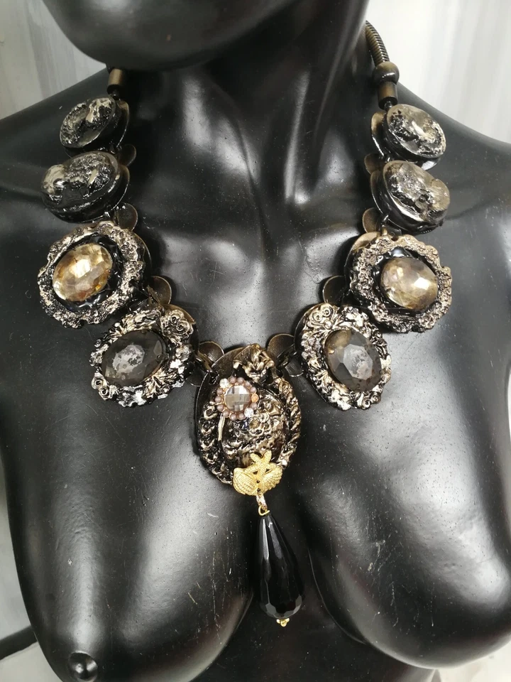 luxury jewelry antique necklace woman gothic pendant cameo obsidian black stone - Image 4 of 4