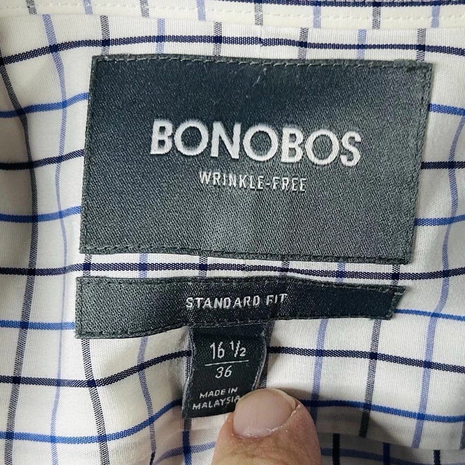 Camisa de Vestir Bonobos 16.5 36 Sin Arrugas Azul Blanco Algodón a Cuadros Ajuste Estándar Foto 3 de 4