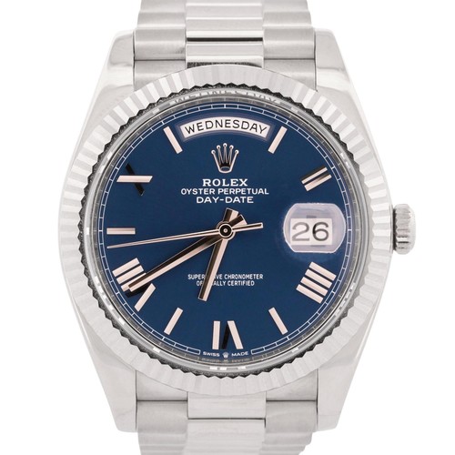 MINT 2023 Rolex Day-Date President 40mm BLUE ROMAN 18K White Gold 228239 BOX