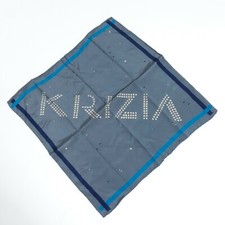 Vintage New Krizia Italy Silk Square Handkerchief/Pocket square With Logo Blue
