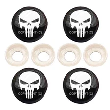 4 Black License Plate Frame Tag Screw Snap Cap Covers - PUNISH SKULL BC060