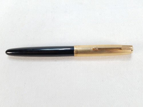 Parker 51 12k Gold Filled Fountain Pen Hooded Nib, Vacumatic Wartime Filler Deco