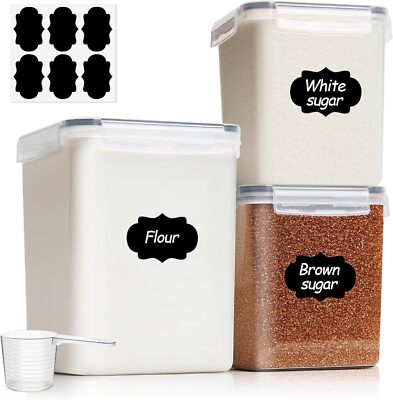 Flour Sugar Storage Containers Set of 3, Large Airtight Food Storage Containers