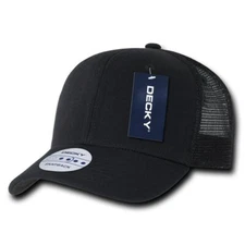 Decky Trucker Cap - Black 6 Panel Curved Bill Hat 1053-BLK New With Tags
