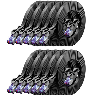 10x 1m CAT 7 Patchkabel Flachkabel RJ45 LAN DSL Ethernet Netzwerkkabel Schwarz